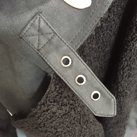 Long Faux Shearling Contrast Biker Coat by Only - Picture 8 of 13